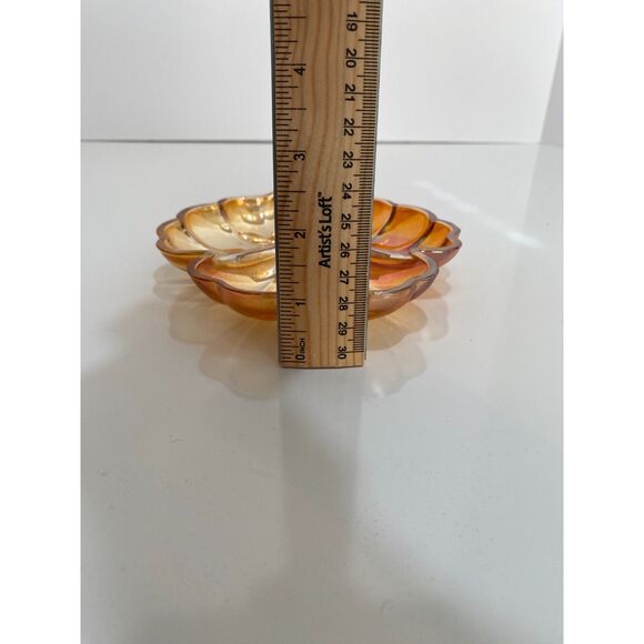 Vintage Carnival 6" Clover Divided Nut Plate Jeannette Amber Iridescent GlassEUC - Picture 5 of 5